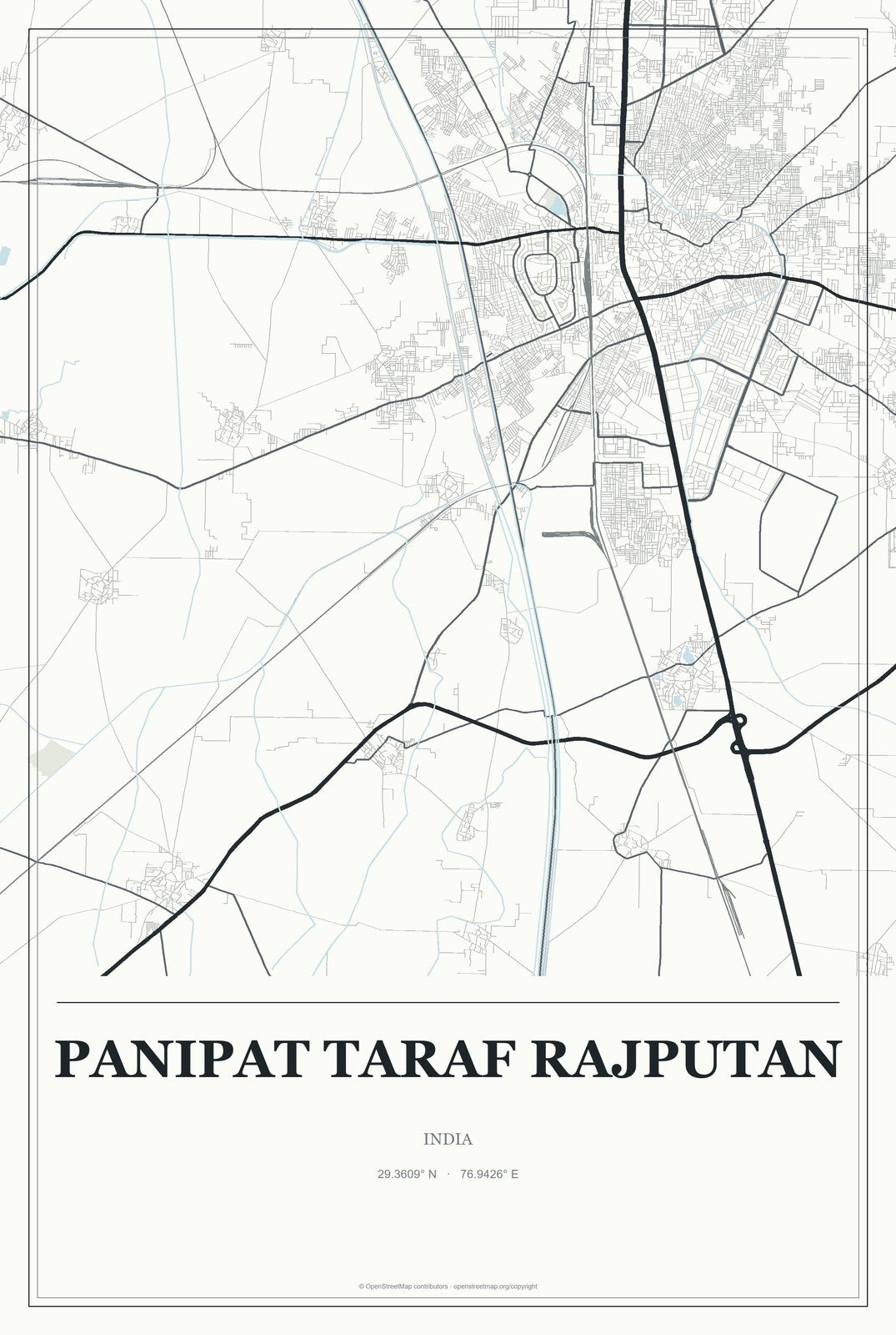 Panipat Taraf Rajputan, India City Map Aluminum Sign in Gallery Air style