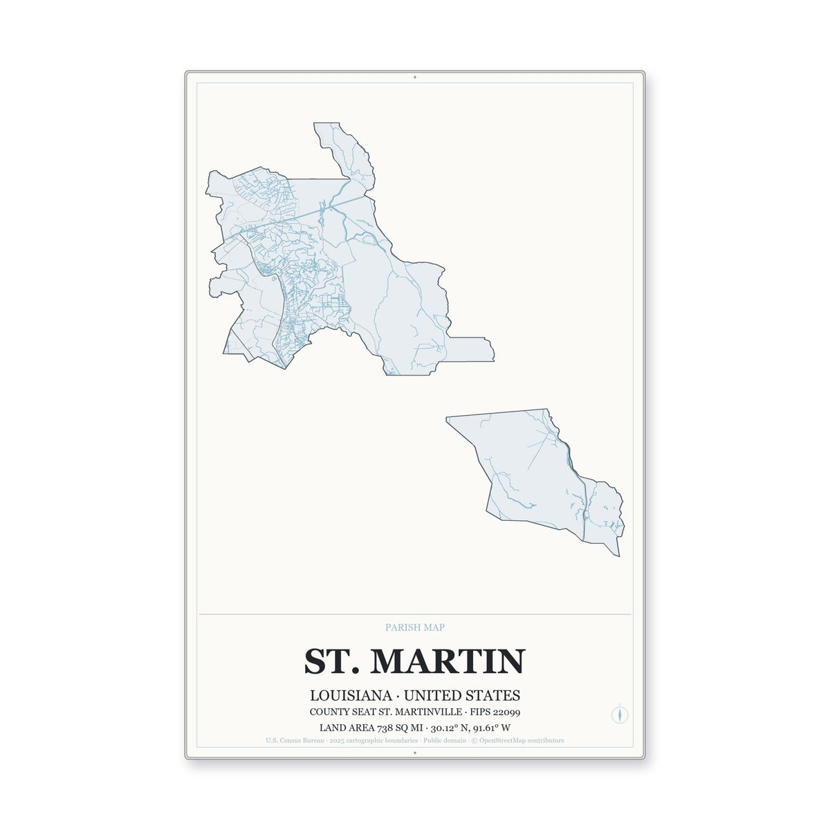 St. Martin Parish, Louisiana Map Aluminum Sign in Gallery Air style