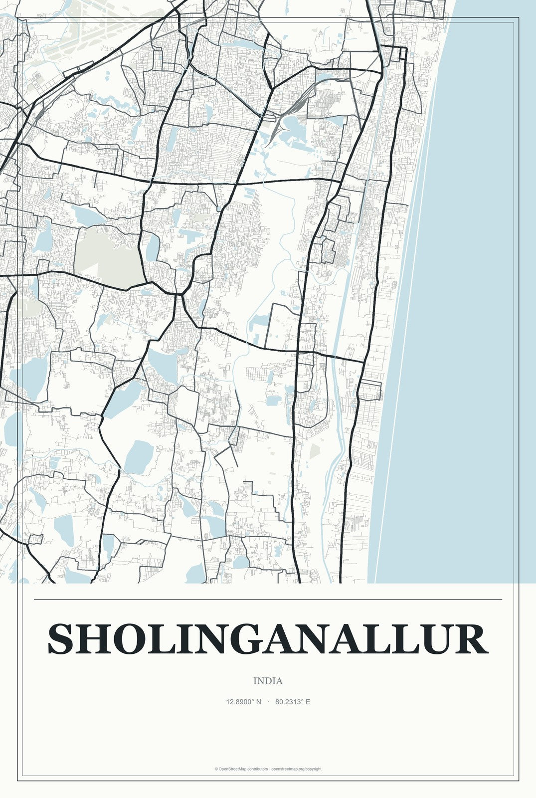 Sholinganallur, India City Map Aluminum Sign in Gallery Air style