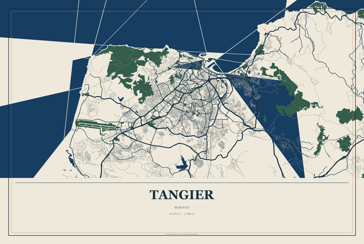 Tangier, Morocco City Map Aluminum Sign in Coastal Cutout style