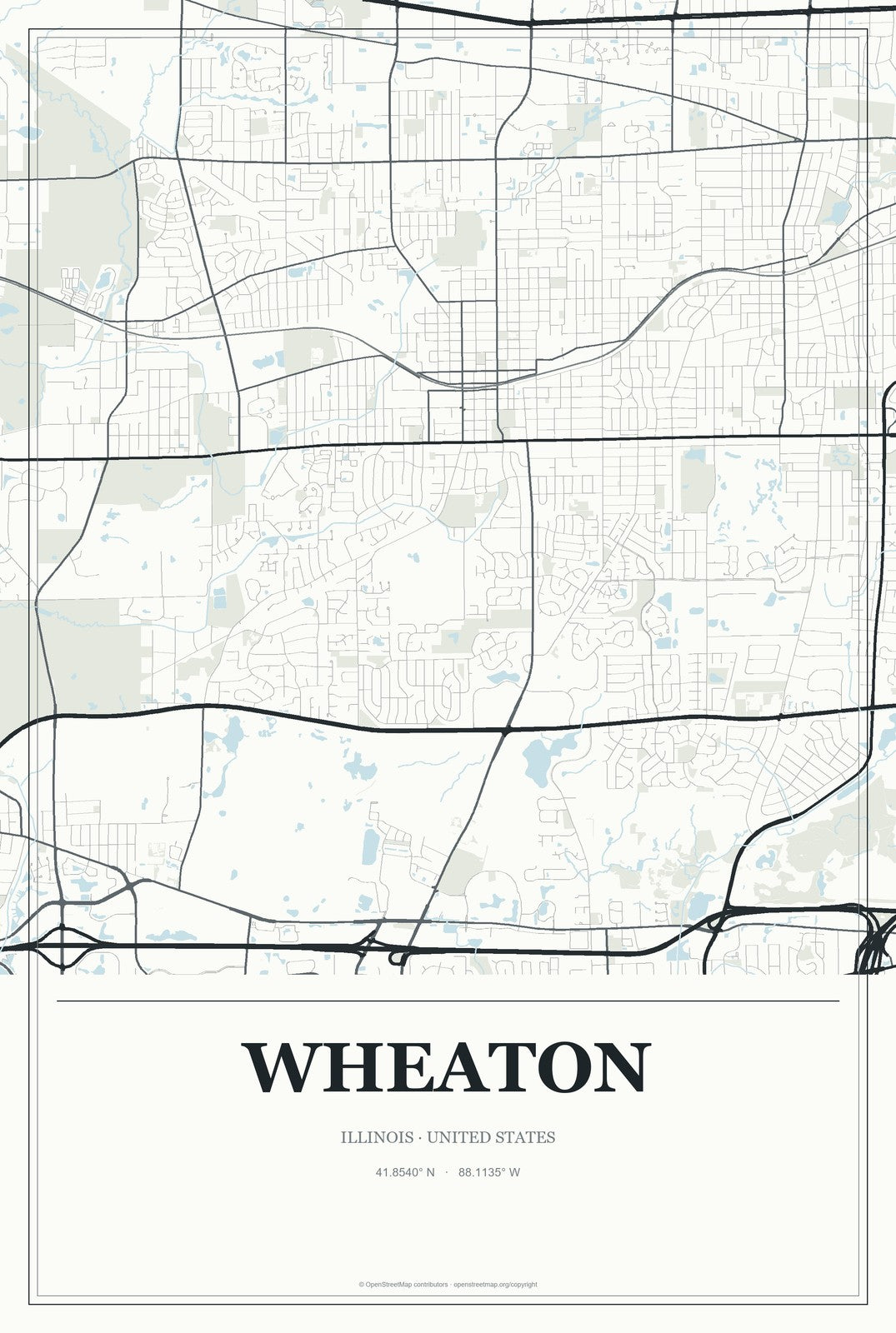 Wheaton, Illinois City Map Aluminum Sign in Gallery Air style