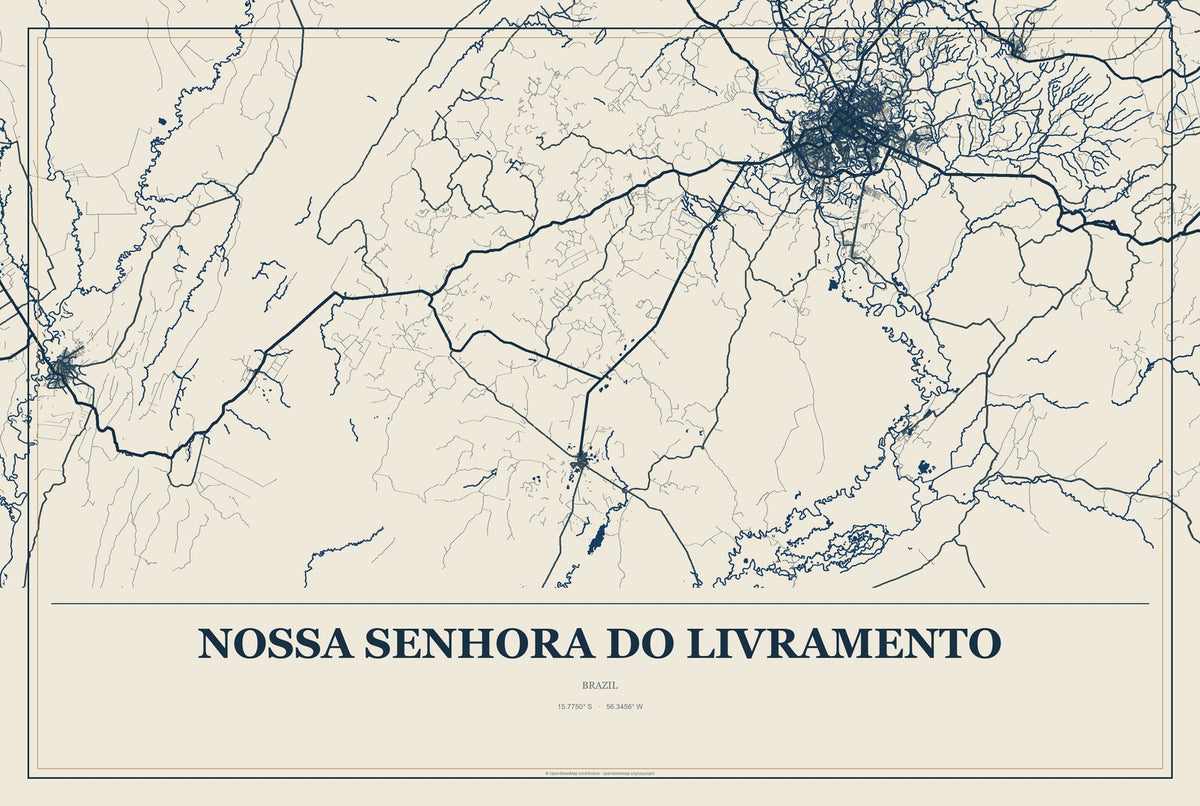 Nossa Senhora do Livramento, Brazil City Map Aluminum Sign in Coastal Cutout style