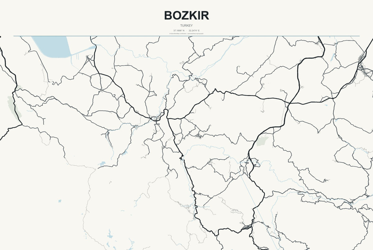 Bozkır, Turkey City Map Aluminum Sign in Headline Atlas style