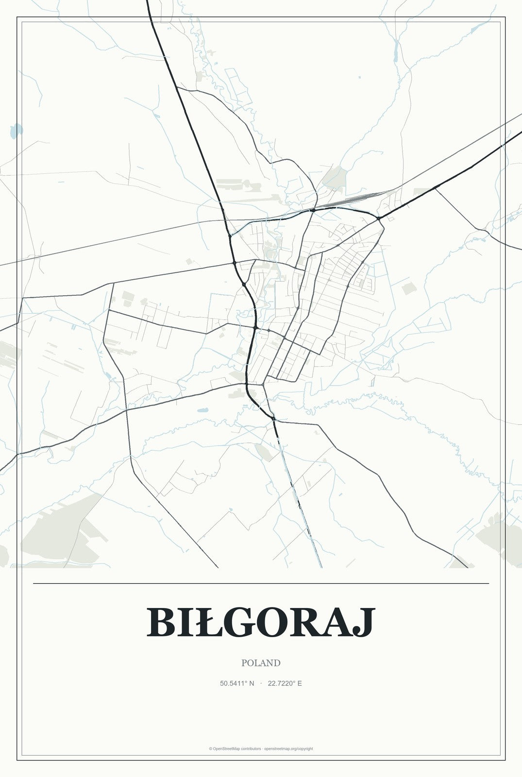 Biłgoraj, Poland City Map Aluminum Sign in Gallery Air style