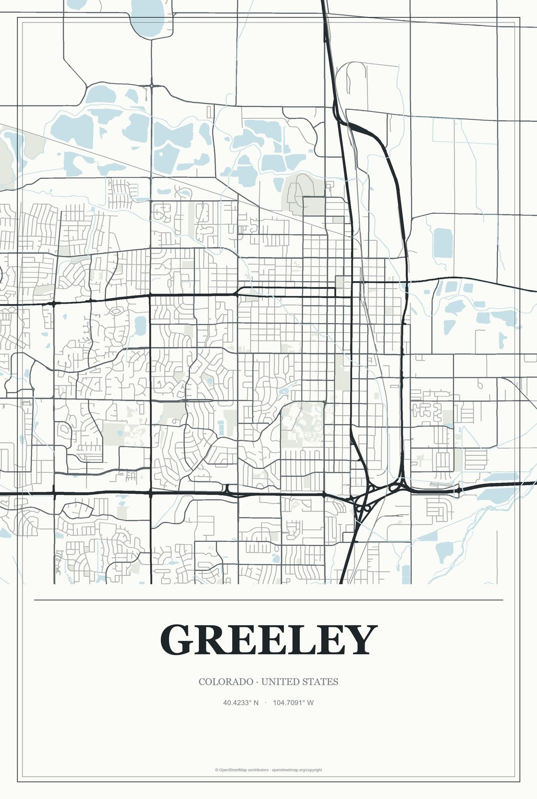 Greeley, Colorado City Map Aluminum Sign in Gallery Air style