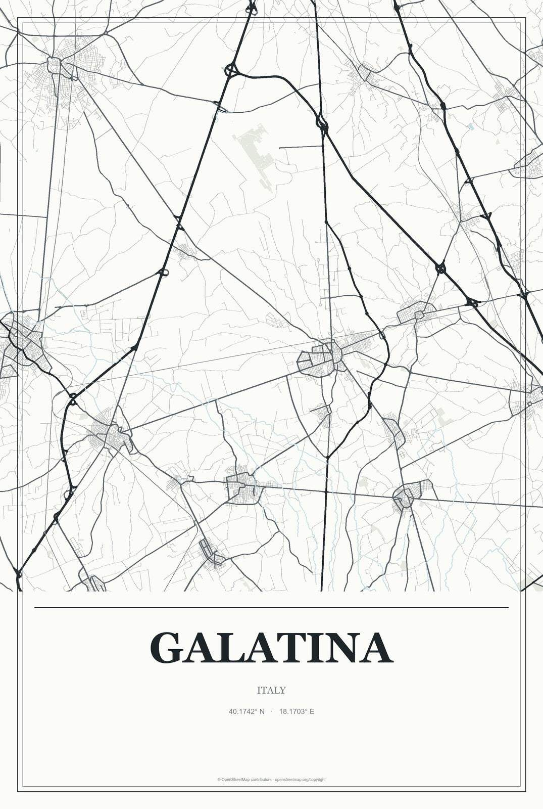 Galatina, Italy City Map Aluminum Sign in Gallery Air style