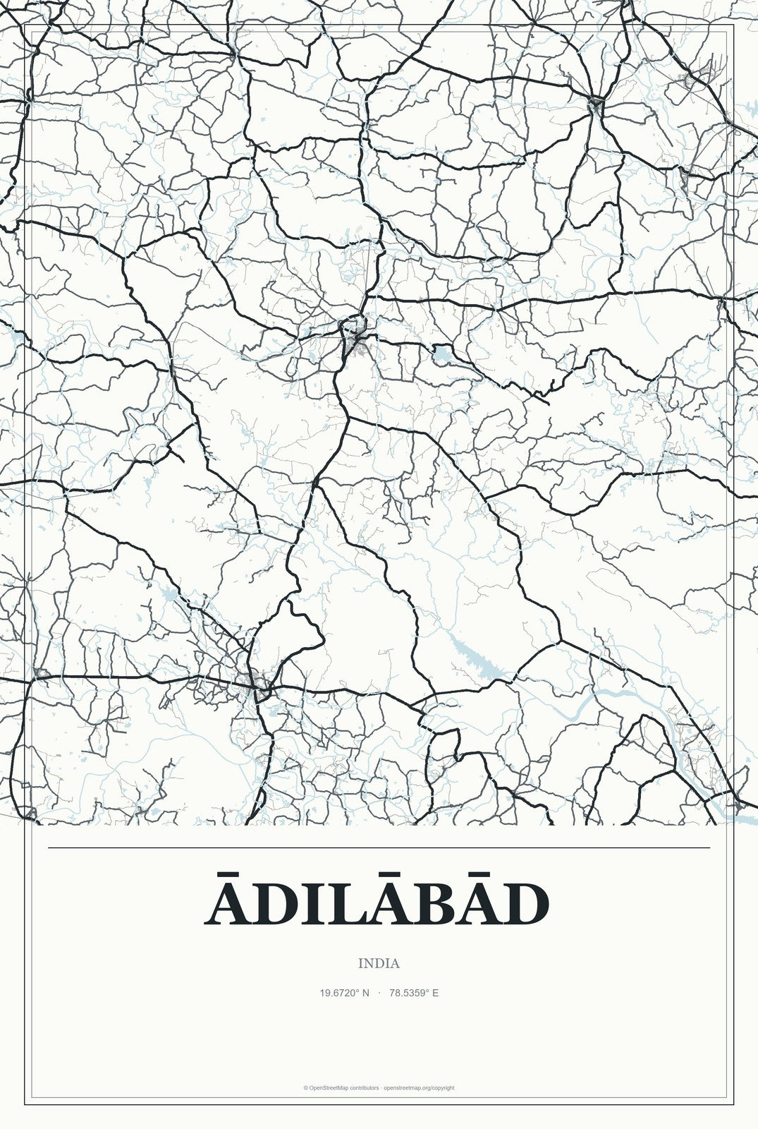 Ādilābād, India City Map Aluminum Sign in Gallery Air style
