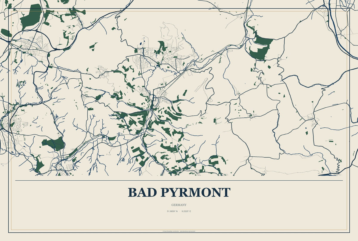 Bad Pyrmont, Germany City Map Aluminum Sign in Coastal Cutout style