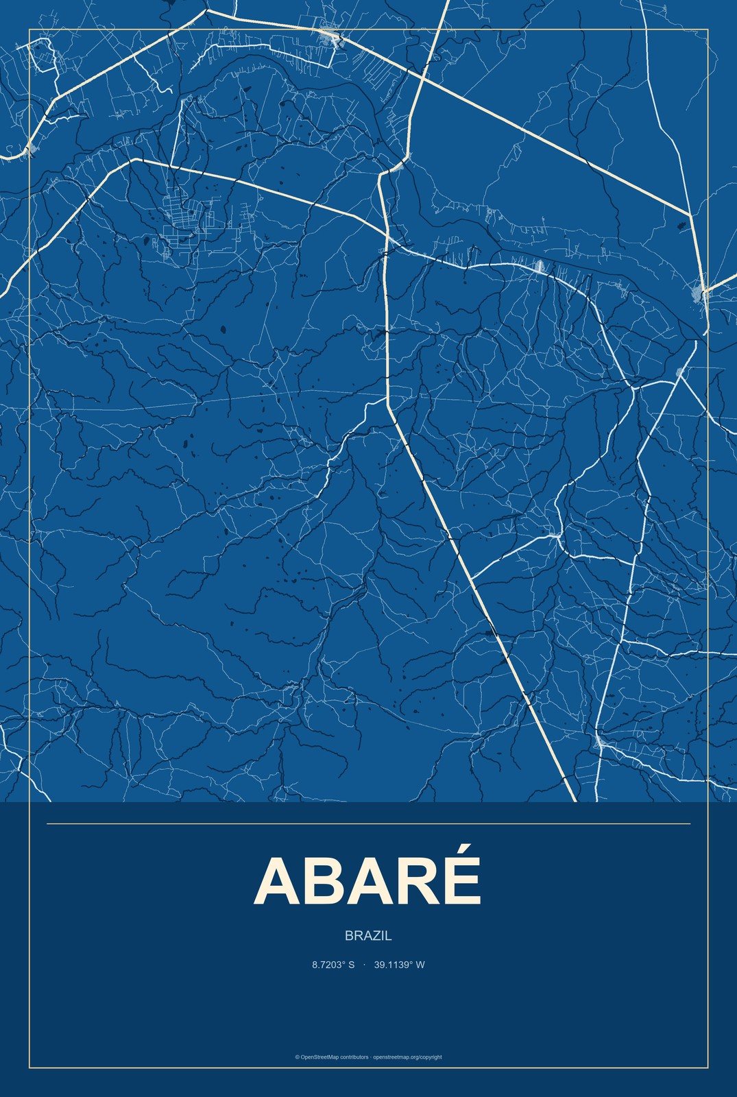 Abaré, Brazil City Map Aluminum Sign in Harbor Cobalt style