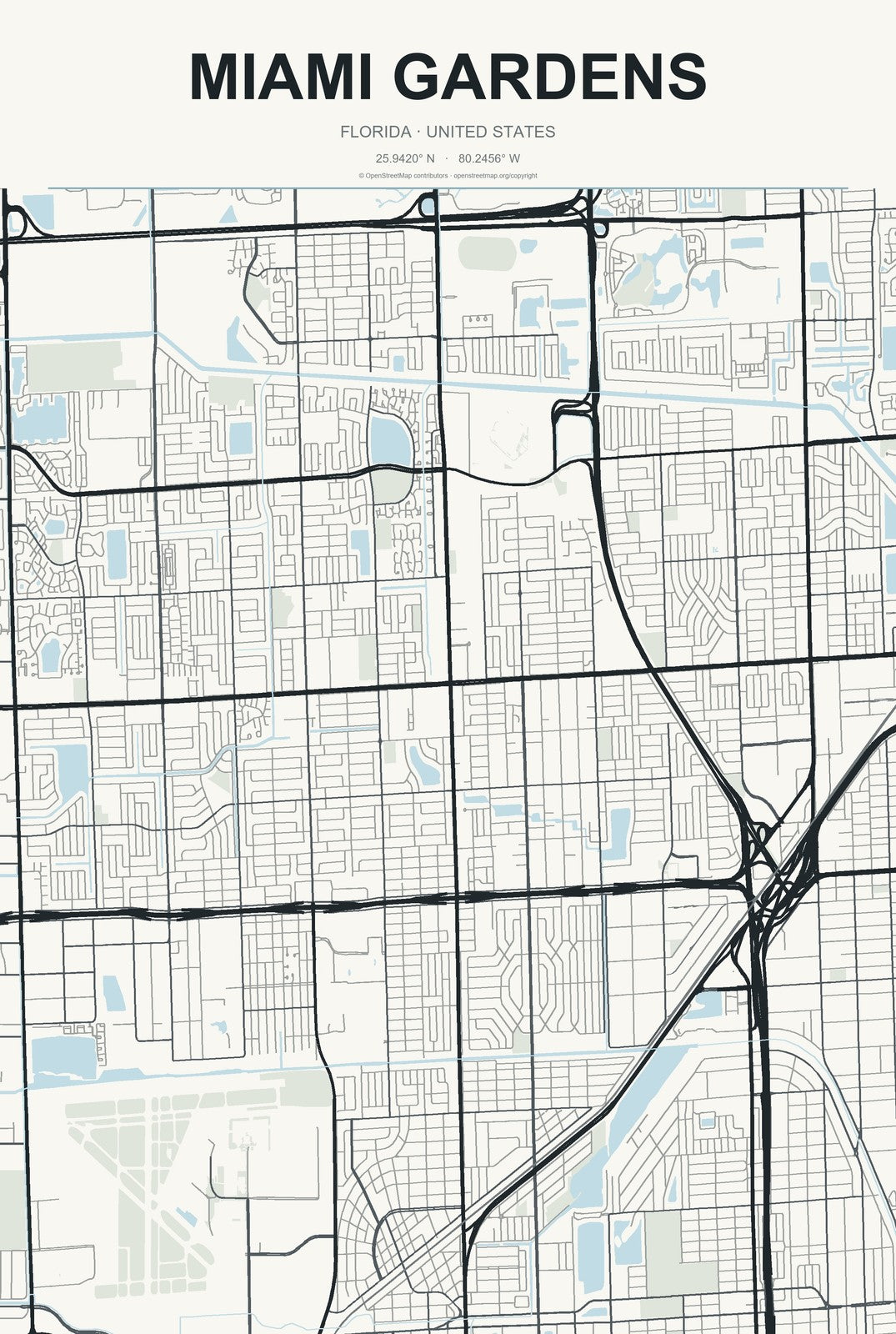 Miami Gardens, Florida City Map Aluminum Sign in Headline Atlas style