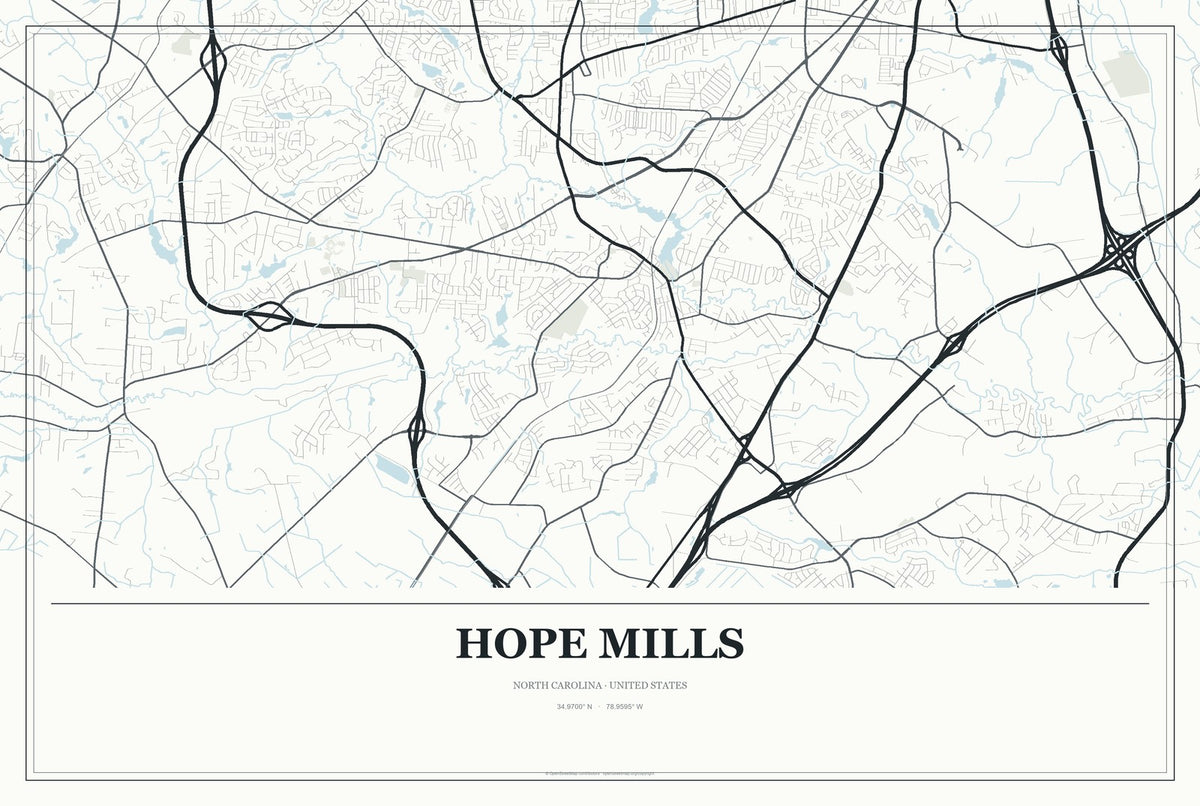 Hope Mills, North Carolina City Map Aluminum Sign in Gallery Air style