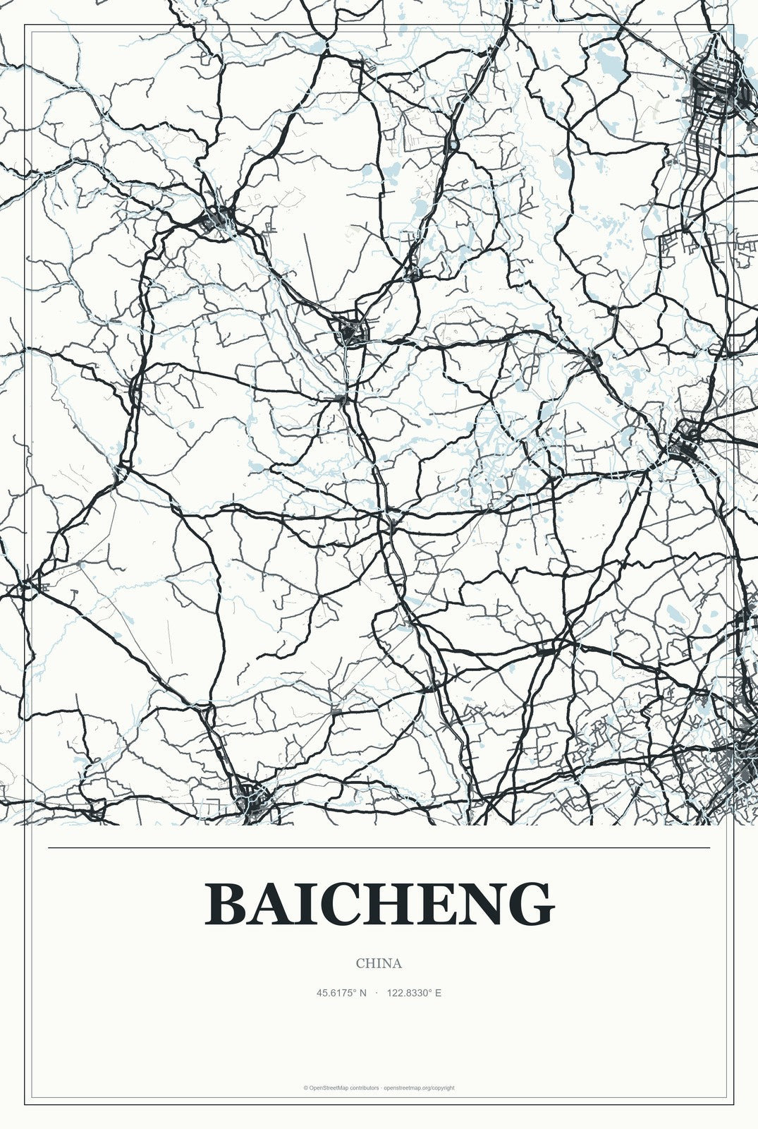 Baicheng, Jilin, China City Map Aluminum Sign in Gallery Air style