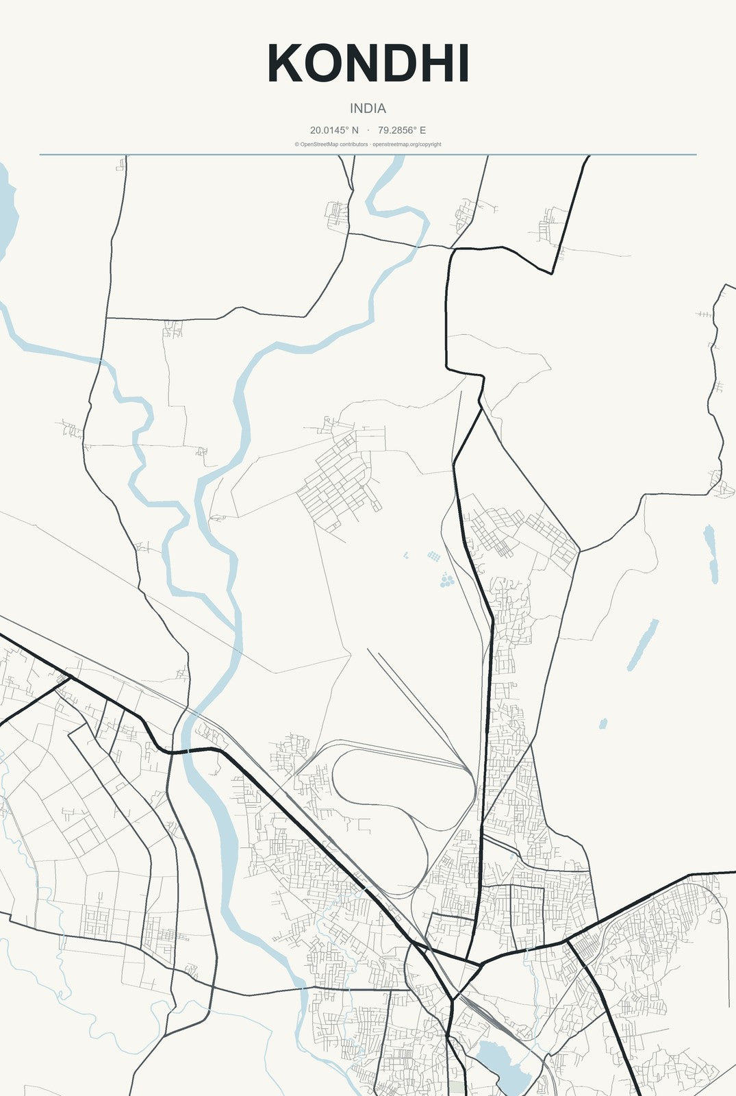 Kondhi, India City Map Aluminum Sign in Headline Atlas style