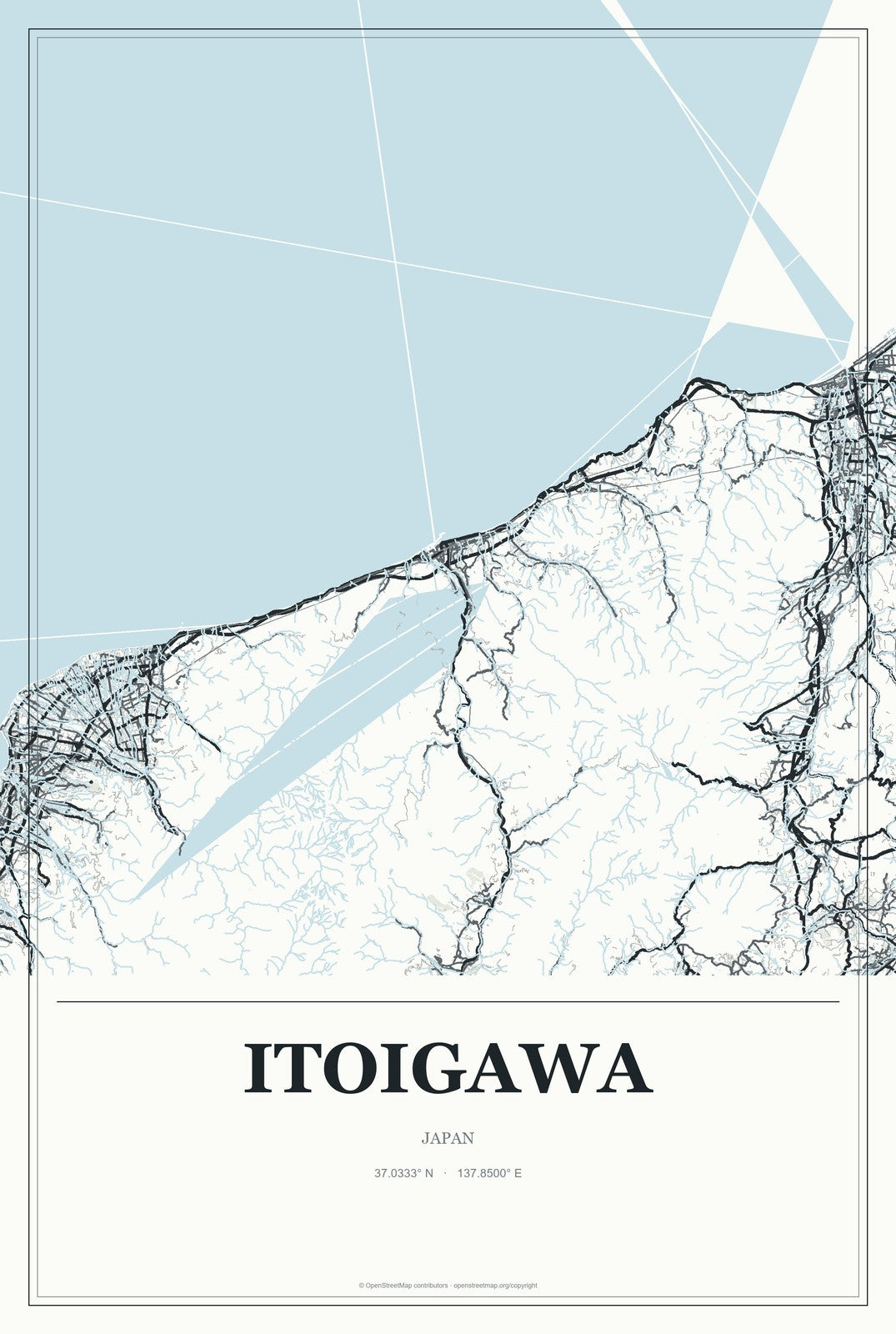 Itoigawa, Japan City Map Aluminum Sign in Gallery Air style