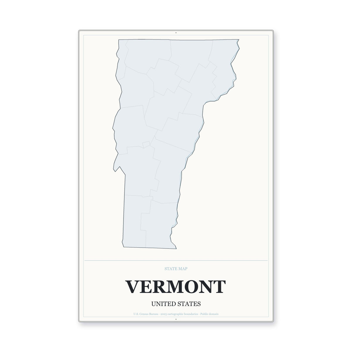 Vermont state map aluminum sign in Gallery Air style