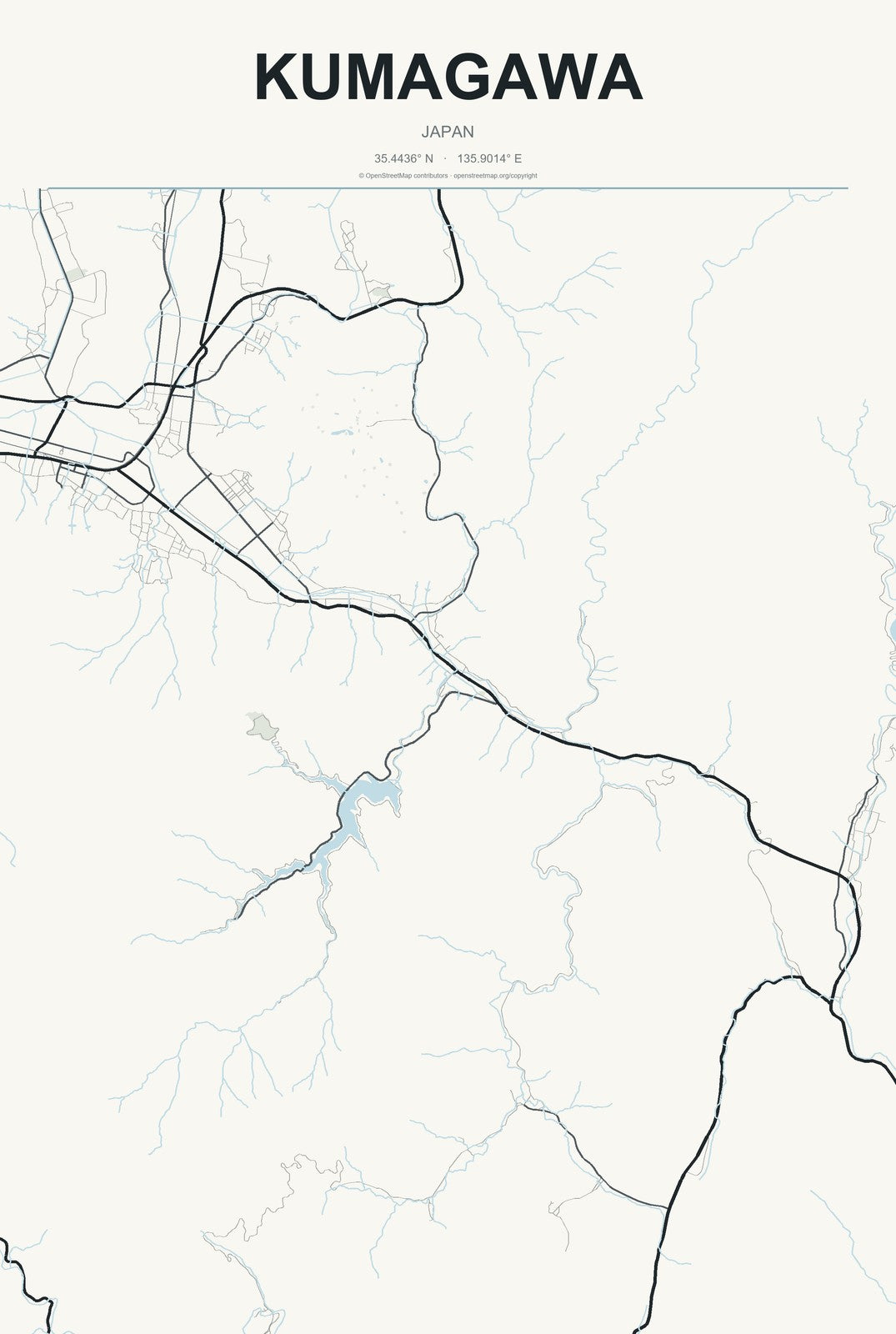 Kumagawa, Japan City Map Aluminum Sign in Headline Atlas style