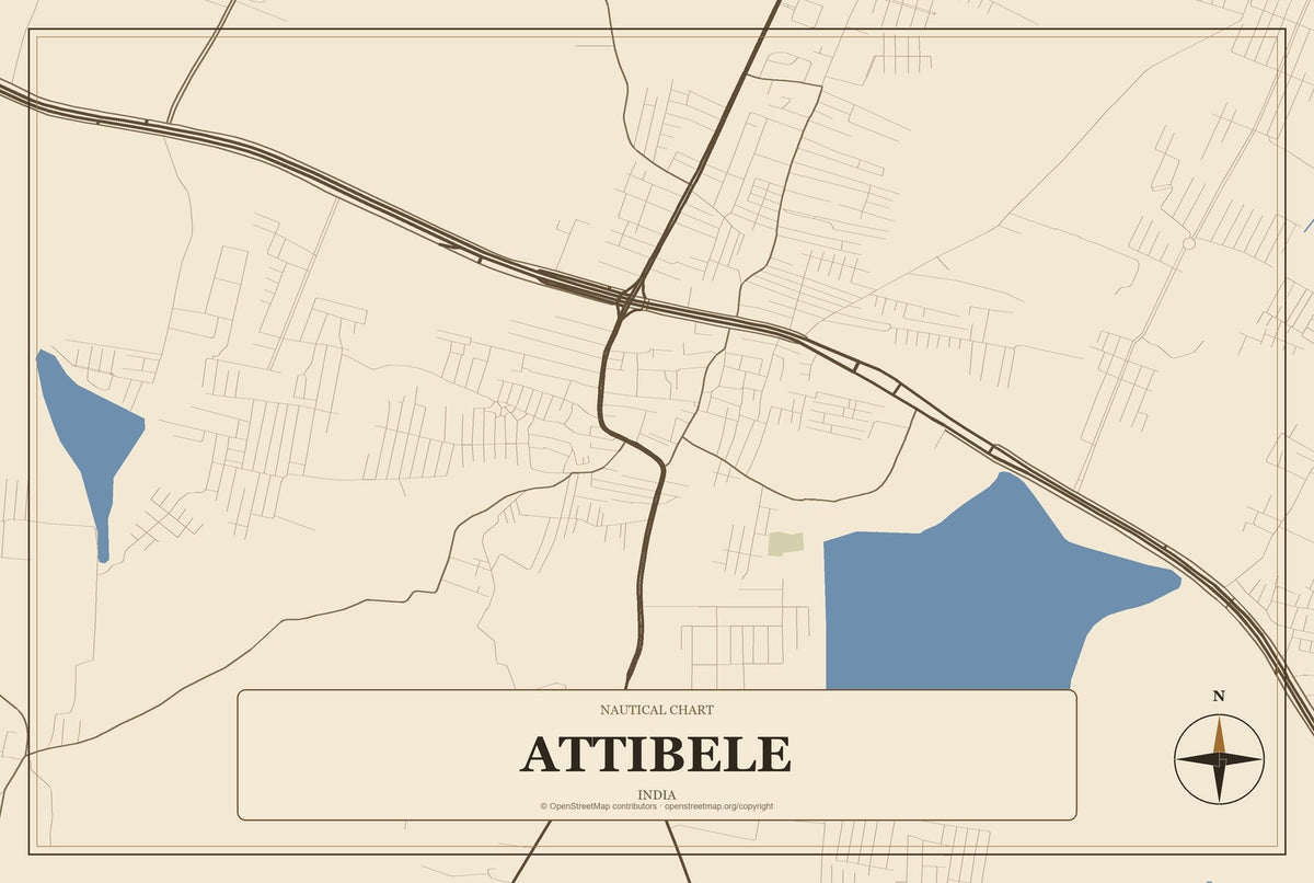 Attibele, India City Map Aluminum Sign in Heritage Nautical style