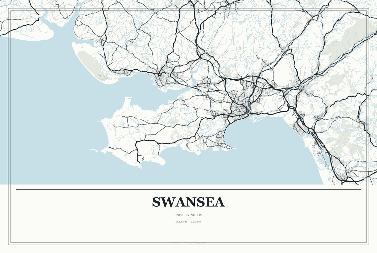 Swansea, United Kingdom City Map Aluminum Sign in Gallery Air style