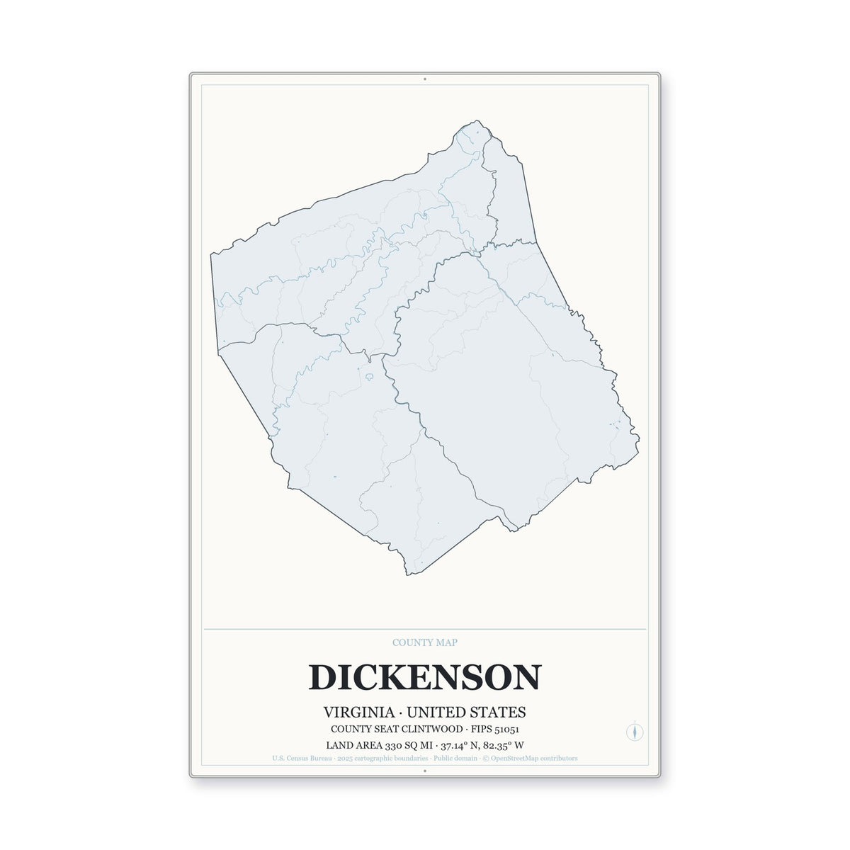 Dickenson County, Virginia Map Aluminum Sign in Gallery Air style