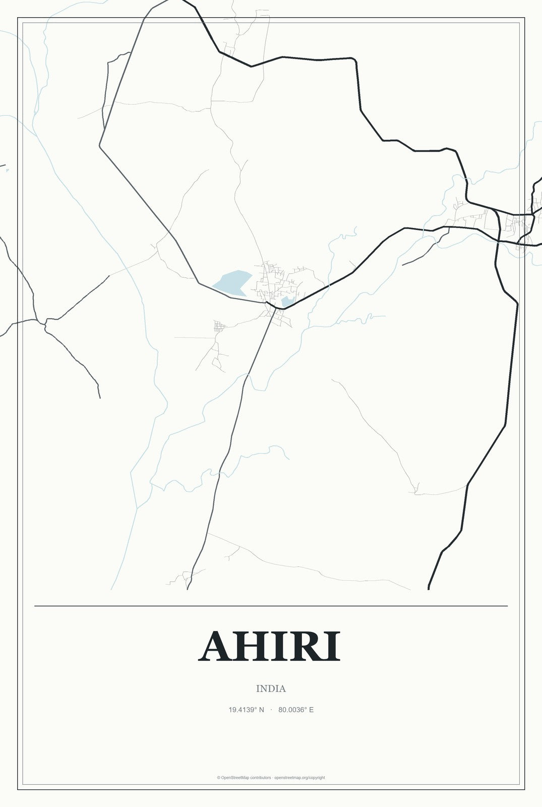 Ahiri, India City Map Aluminum Sign in Gallery Air style