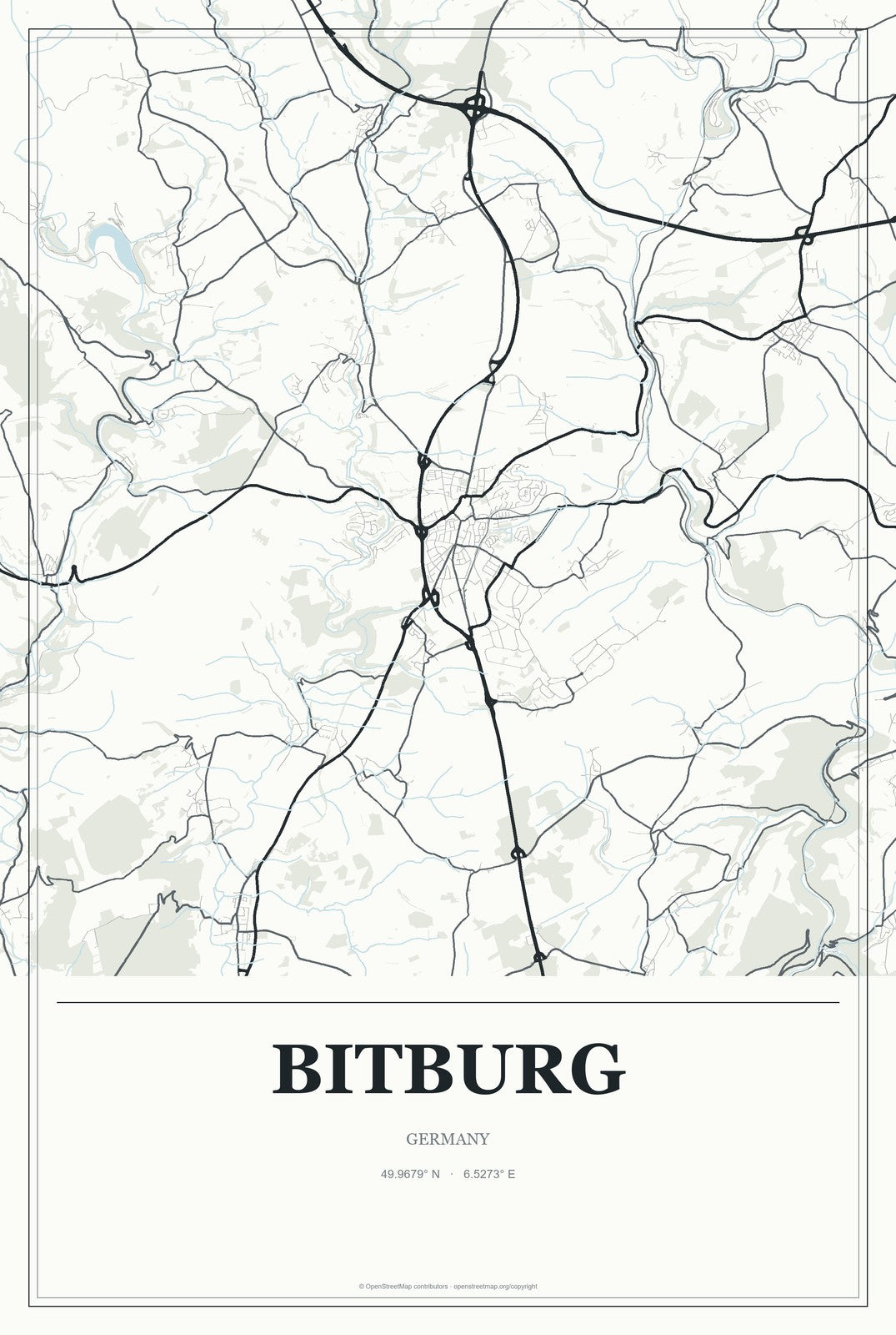 Bitburg, Germany City Map Aluminum Sign in Gallery Air style