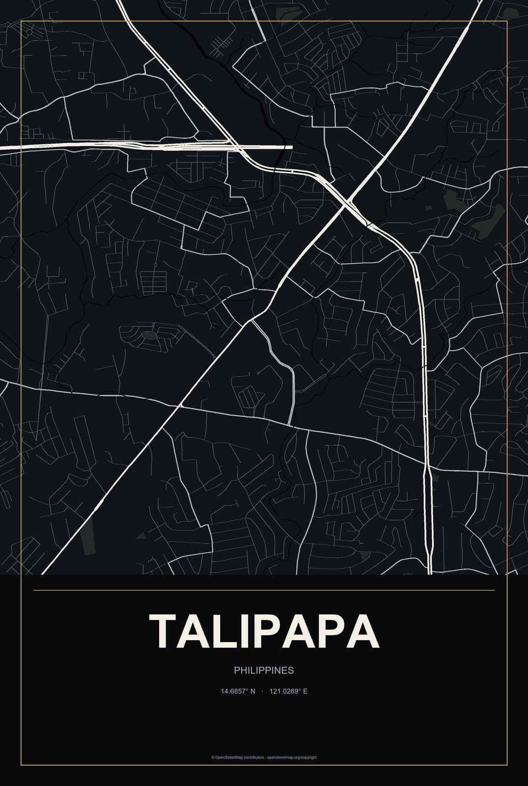 Talipapa, Philippines City Map Aluminum Sign in Metropolitan Noir style