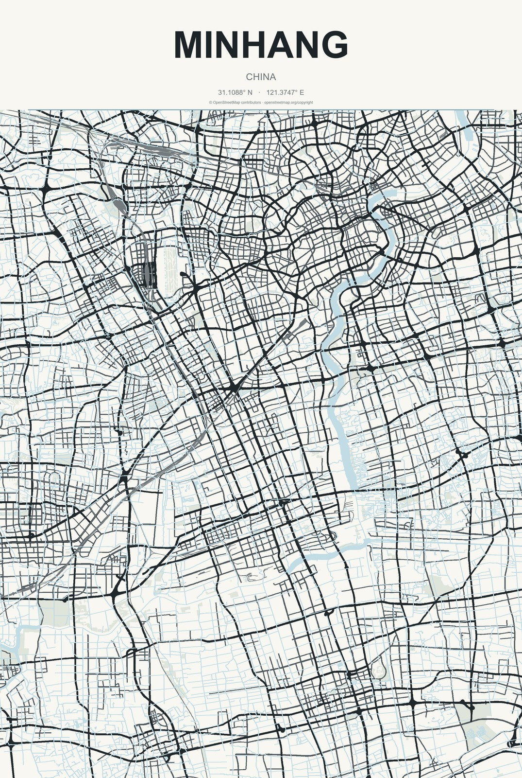 Minhang, China City Map Aluminum Sign in Headline Atlas style