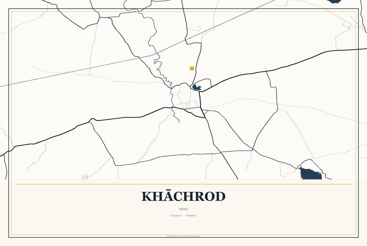 Khāchrod, India City Map Aluminum Sign in Citrine Modern style