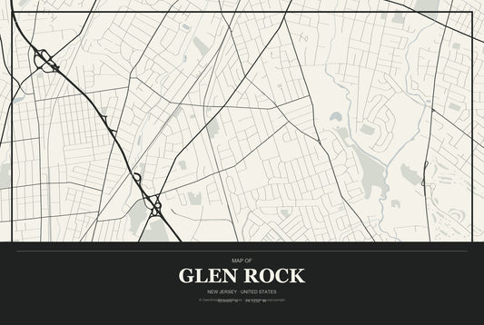 Glen Rock, New Jersey City Map Aluminum Sign in Museum Plaque style