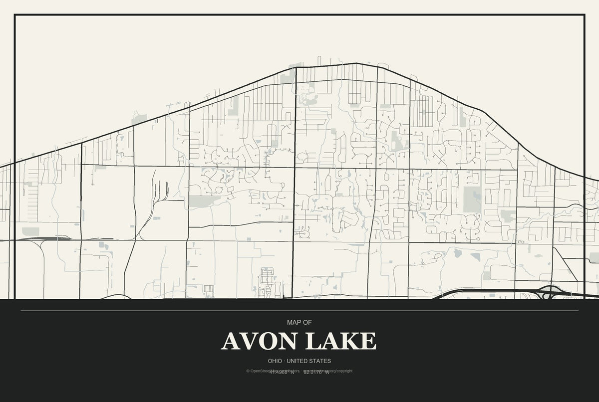 Avon Lake, Ohio City Map Aluminum Sign in Museum Plaque style