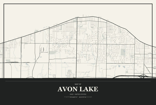 Avon Lake, Ohio City Map Aluminum Sign in Museum Plaque style
