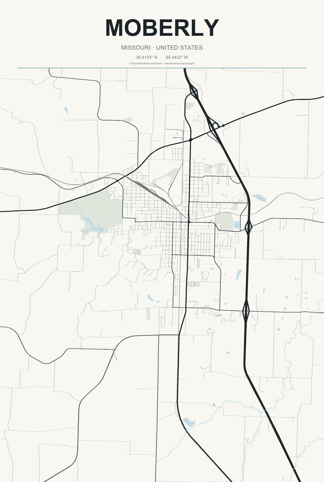 Moberly, Missouri City Map Aluminum Sign in Headline Atlas style