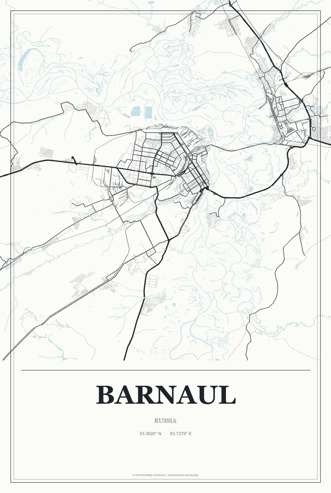 Barnaul, Russia City Map Aluminum Sign in Gallery Air style