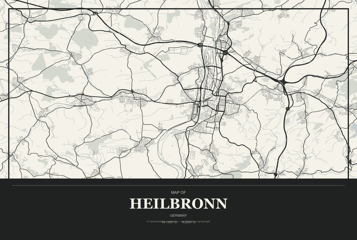 Heilbronn, Germany City Map Aluminum Sign in Museum Plaque style