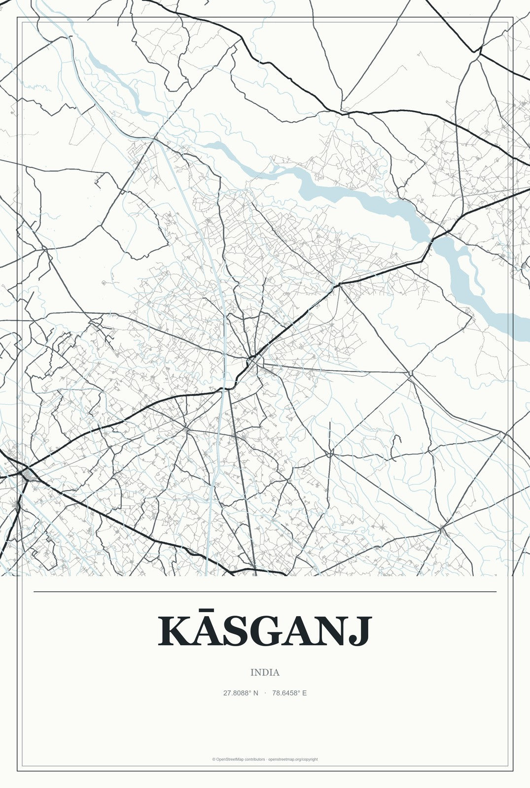 Kāsganj, India City Map Aluminum Sign in Gallery Air style