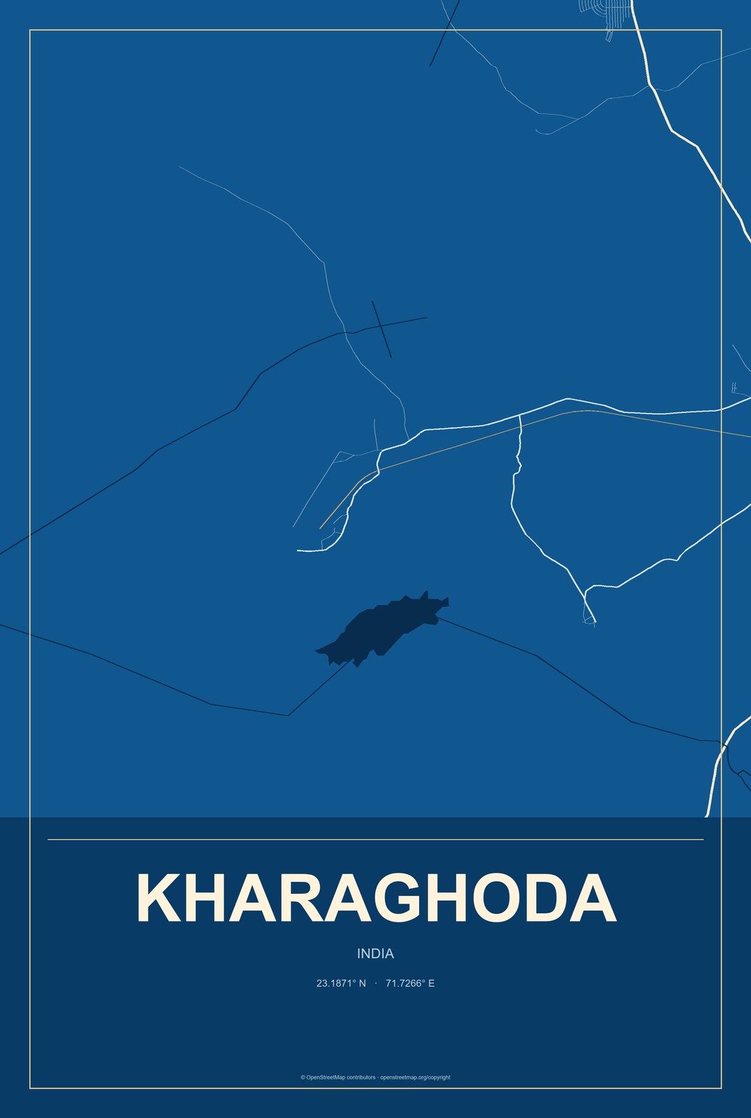Kharaghoda, India City Map Aluminum Sign in Harbor Cobalt style