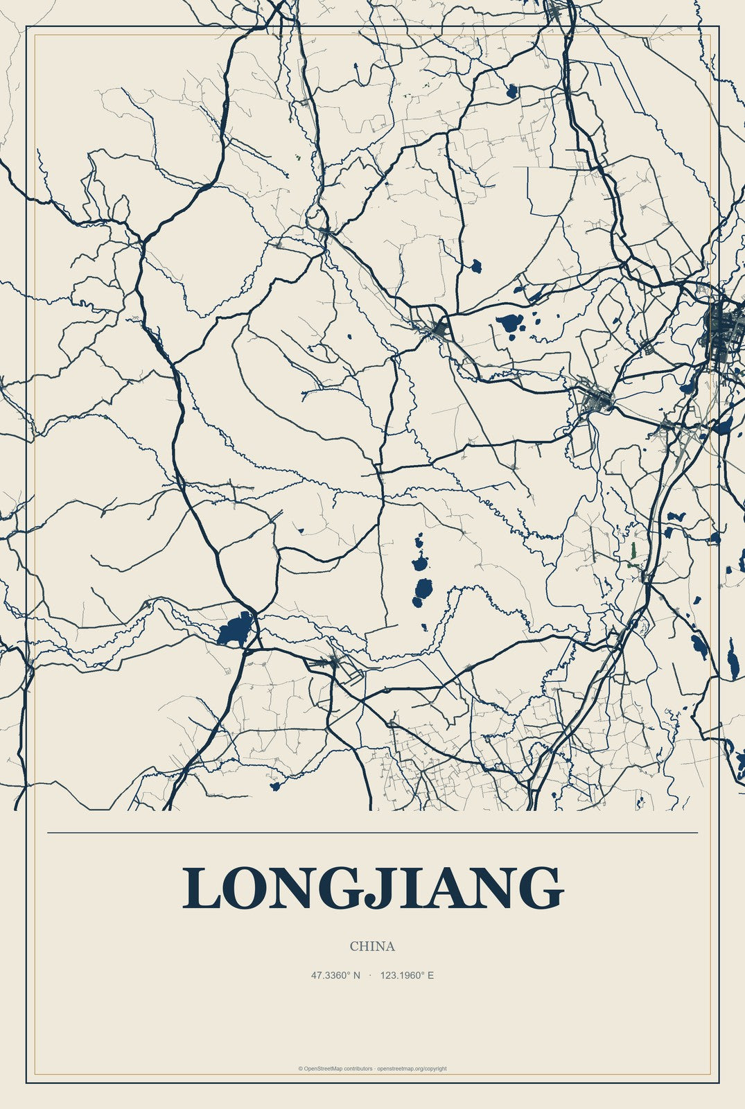 Longjiang, China City Map Aluminum Sign in Coastal Cutout style