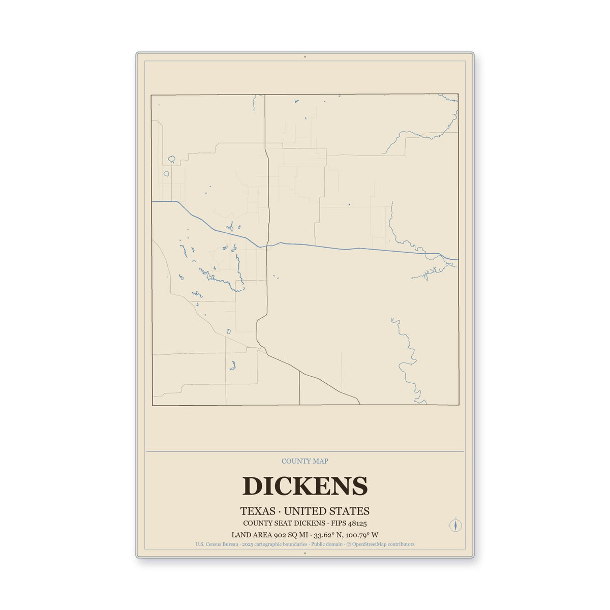 Dickens County, Texas Map Aluminum Sign in Heritage Nautical style