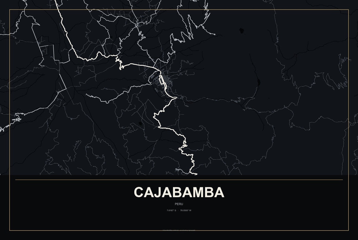 Cajabamba, Peru City Map Aluminum Sign in Metropolitan Noir style