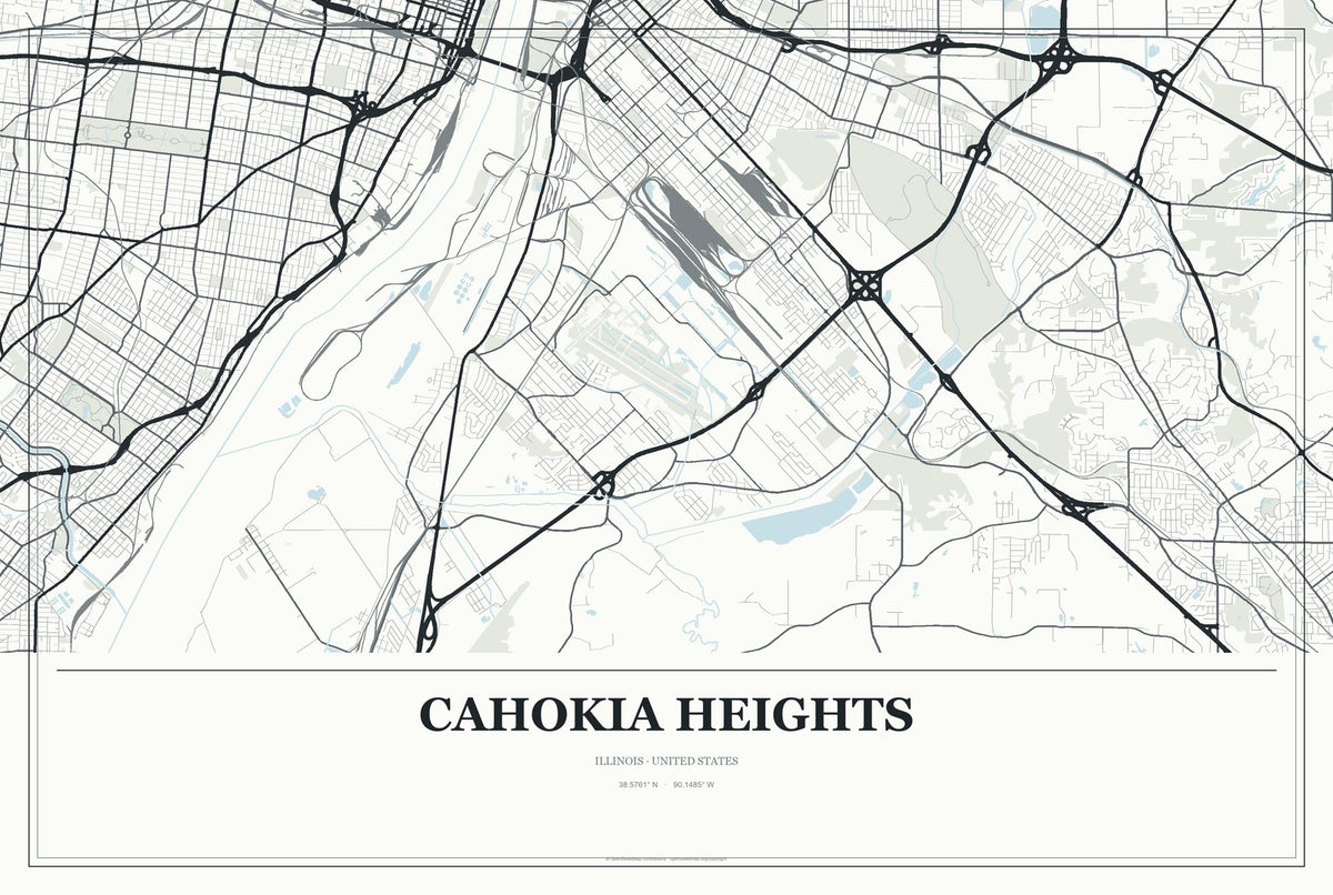 Cahokia Heights, Illinois City Map Aluminum Sign in Gallery Air style