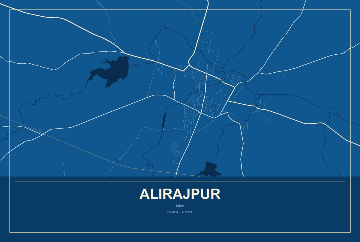Alirajpur, India City Map Aluminum Sign in Harbor Cobalt style