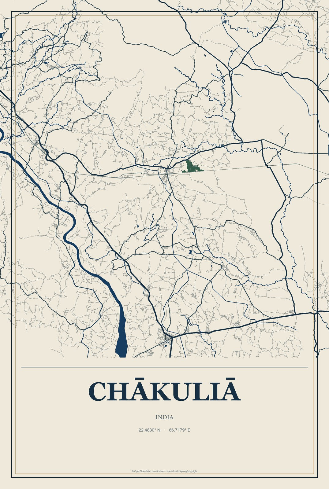 Chākuliā, India City Map Aluminum Sign in Coastal Cutout style