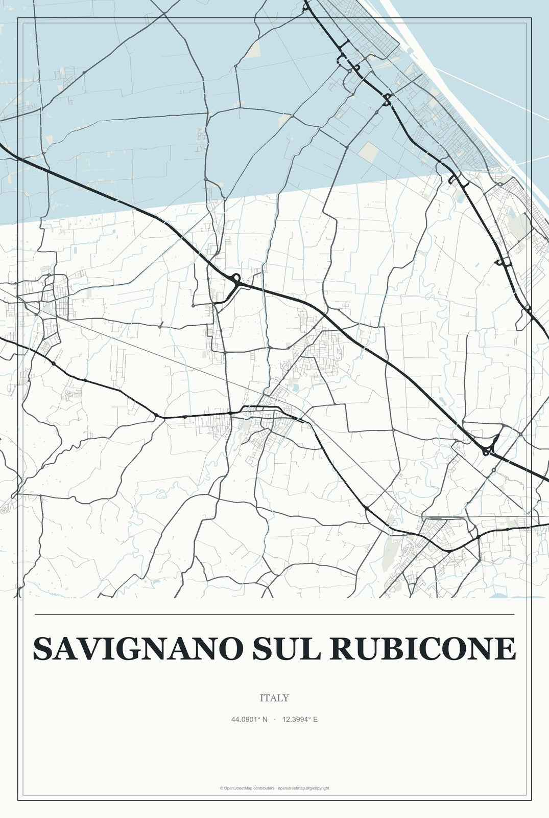 Savignano sul Rubicone, Italy City Map Aluminum Sign in Gallery Air style