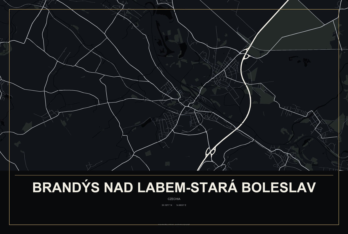 Brandýs nad Labem-Stará Boleslav, Czechia City Map Aluminum Sign in Metropolitan Noir style