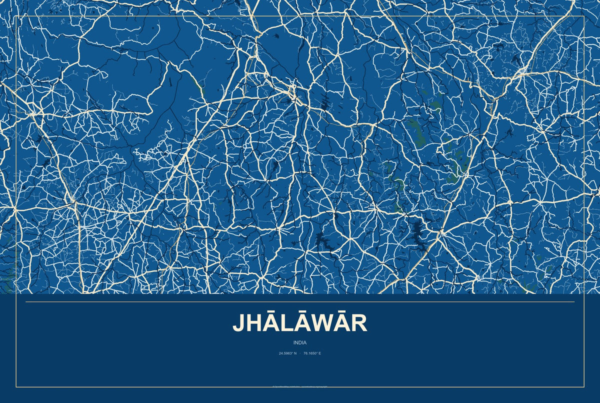 Jhālāwār, India City Map Aluminum Sign in Harbor Cobalt style