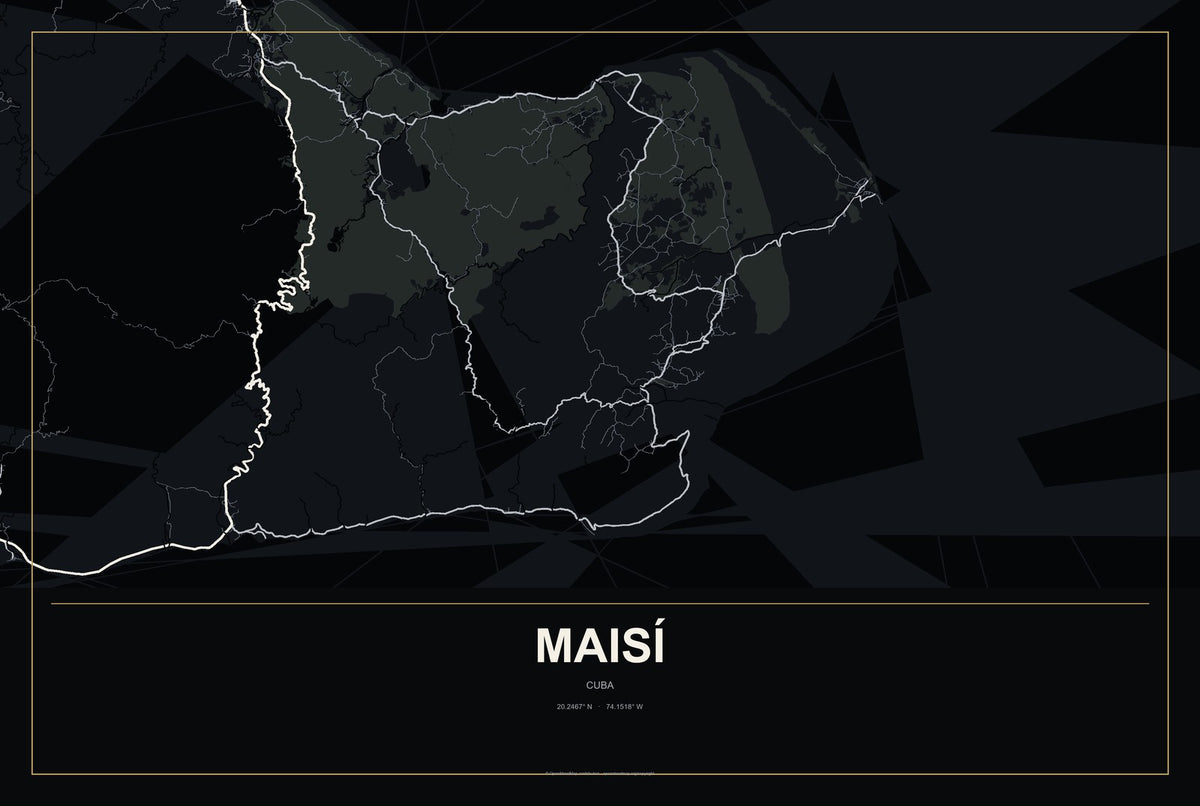 Maisí, Cuba City Map Aluminum Sign in Metropolitan Noir style