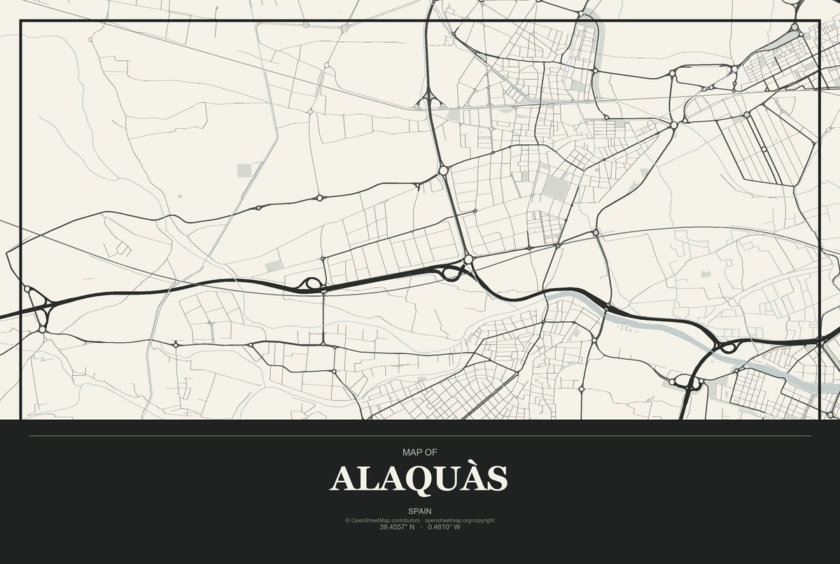 Alaquàs, Spain City Map Aluminum Sign in Museum Plaque style