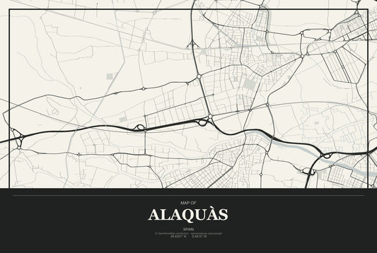 Alaquàs, Spain City Map Aluminum Sign in Museum Plaque style