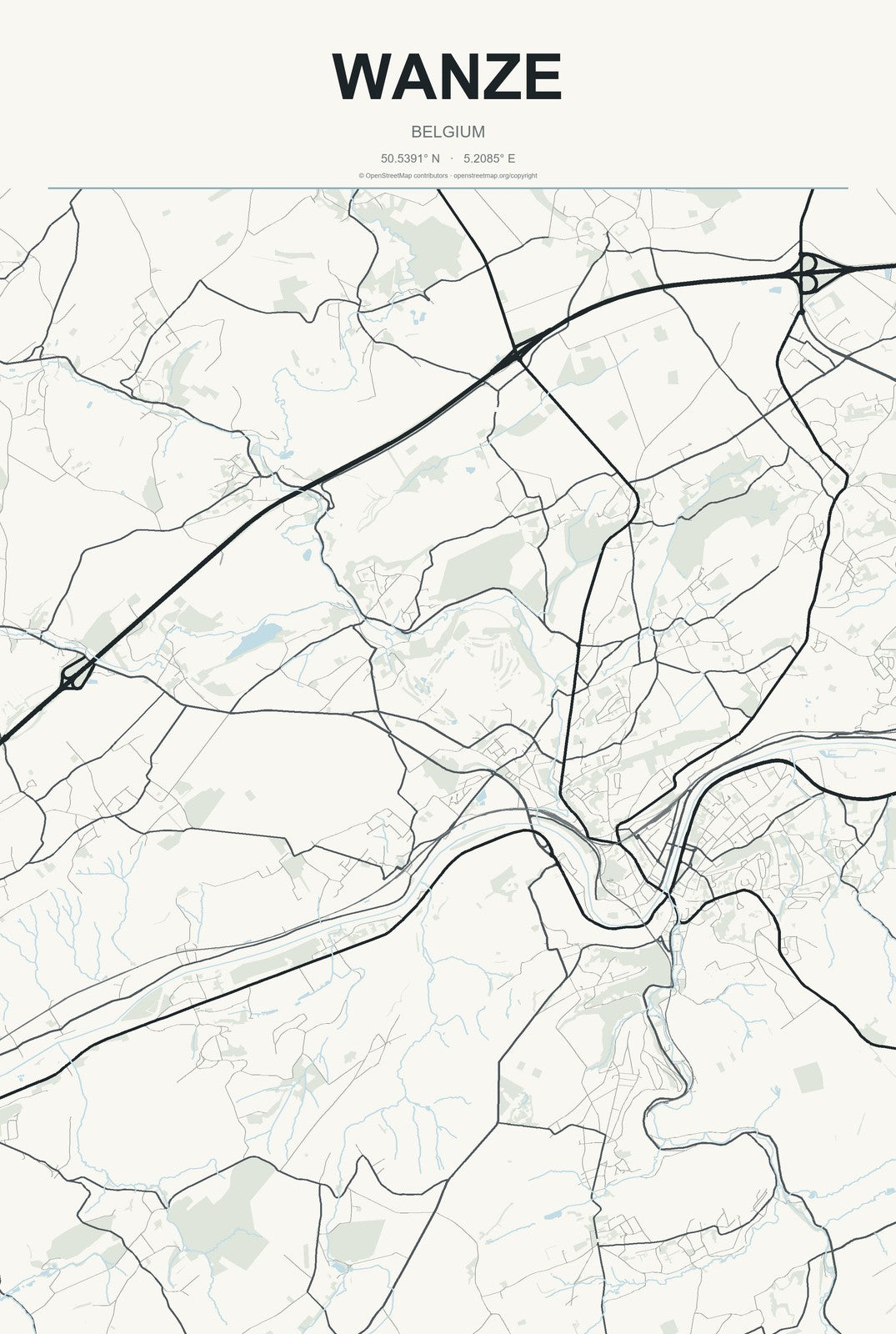 Wanze, Belgium City Map Aluminum Sign in Headline Atlas style