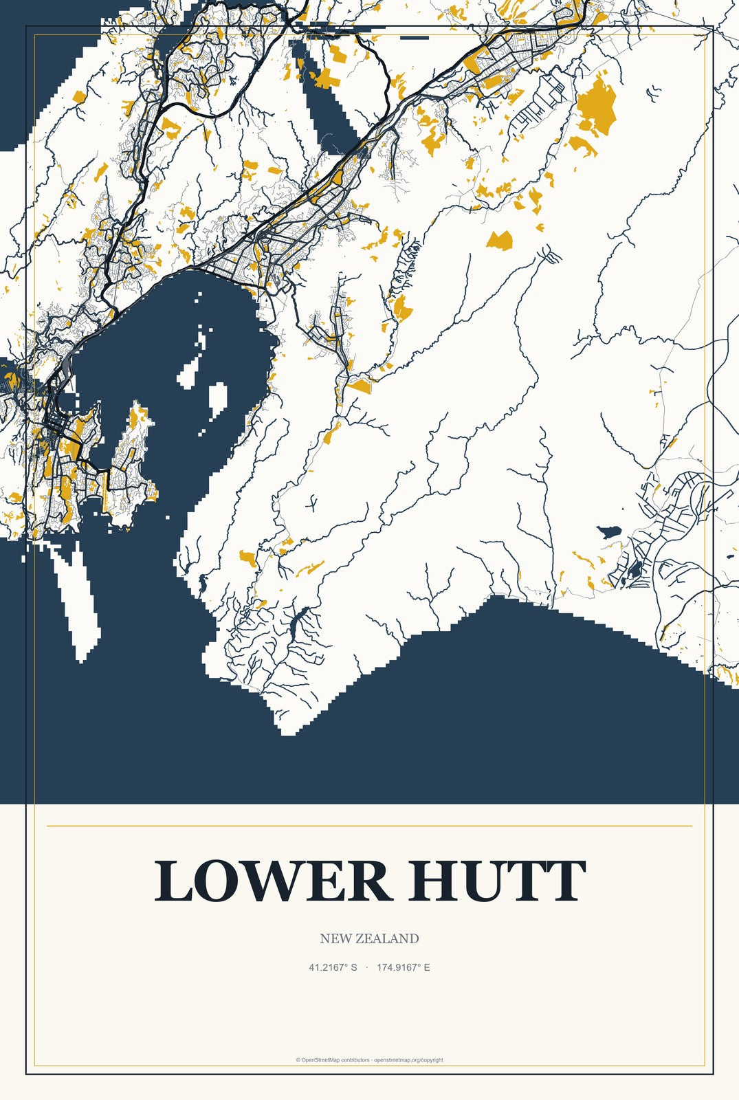 Lower Hutt, New Zealand City Map Aluminum Sign in Citrine Modern style